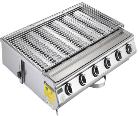 Griglia portatile a gas propano a 6 fuochi e barbecue senza fumo, in acciaio inox, per campeggio, giardino, spiaggia, picnic e feste