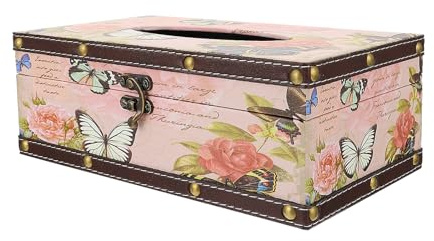 DECOMELODY Boîte à Mouchoirs Rétro en PU et Bois Motif et Roses Distributeur de Serviettes pour Maison et Voiture Porte-Serviettes Décoratif Élégant Taille Moyenne Usage