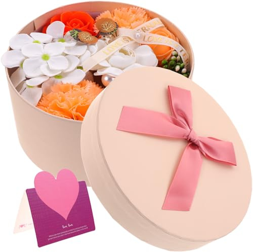 NOLITOY Caja de Flores de Jabón Artificial Naranja Peonía Decoración Hogar y Eventos Ramo Delicado sin Mantenimiento Obsequio Especial para Día Madre y Ocasiones Obsequios