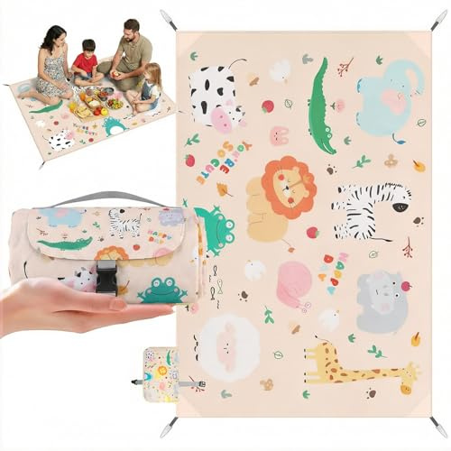 Mini coperta da picnic, 100 x 150 cm, impermeabile, ultraleggera, portatile, con 4 picchetti, lavabile in lavatrice, piccola coperta da spiaggia per esterni, spiaggia, picnic, campeggio, escursioni