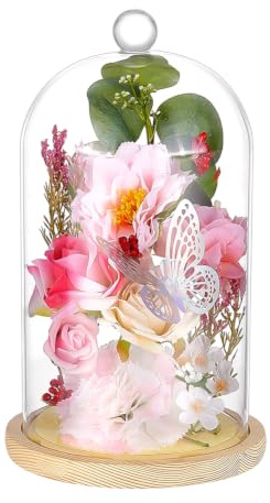 PH PandaHall Cloche Glass Dome Wooden Base Bell Jar Cloche Bottles Display Case Clear Terrarium Display Dome with Top Handle for Plants Flower Clay Succulents Antique Collectibles, 17.2x30cm
