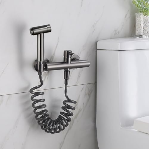 FQYEP Doccetta per Bidet con Miscelatore Montato A Parete Doccetta Portatile In Ottone Adatto per La Pulizia Del WC E Del Pavimento,Grigio Canna Di Fucile