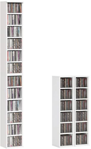 HOMCOM CD-, DVD- und Blu-ray-Regal 2er Set Stapelbar 21x22,5x88,5 cm Weiß