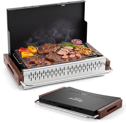 COSTWAY träkolgrill liten, bordsgrill hopfällbar (62 x 43,5 x 6,5 cm)