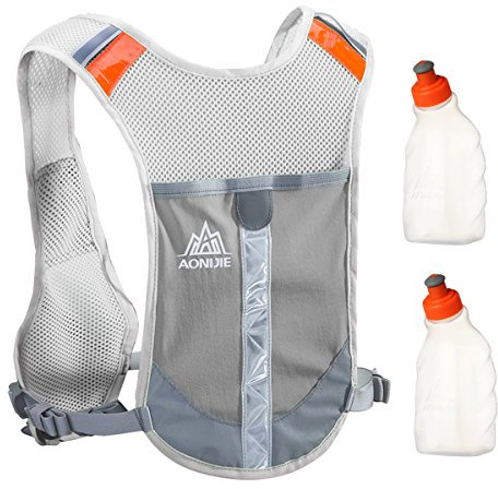 Geila Draußen Sport Marathoner Rennen Hydratation Pack Hydratation Weste Rucksack mit 2 Wasser Flaschen zum Trailrunning,Marathon (grau)
