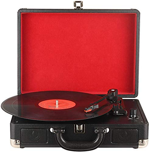 Vinyl Record Player Wireless Turntable Bluetooth 3-Speed Portable Vintage Suitcase with Built-in Speakers, Includes Extra Stylus/RCA Out/AUX IN