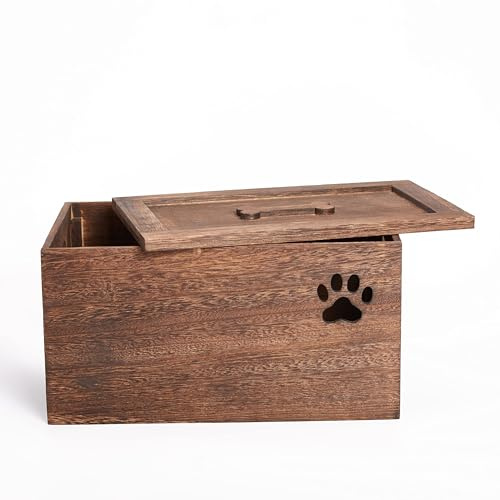 green leaves Dog Toys Chest Storage Collection Box with Lid Wooden Crates Gift Hampers (Brown, Large)