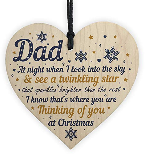 RED OCEAN Dad Memorial Gifts Christmas Tree Bauble Grave Wooden Hanging Heart Decoration Sign