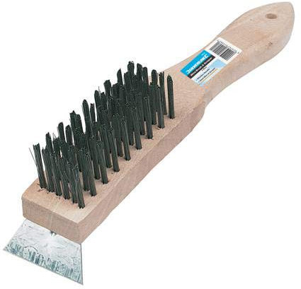 Loops Heavy Duty Steel Wire Brush & Scraper - 6 Row - Wooden Handle - 290mm Length