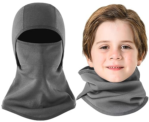 Aegend Balaclava Face Mask for Kids Age 5-12, Windproof Ski Face Neck Warmer for Cold Weather Winter Outdoor Sports(Gray)