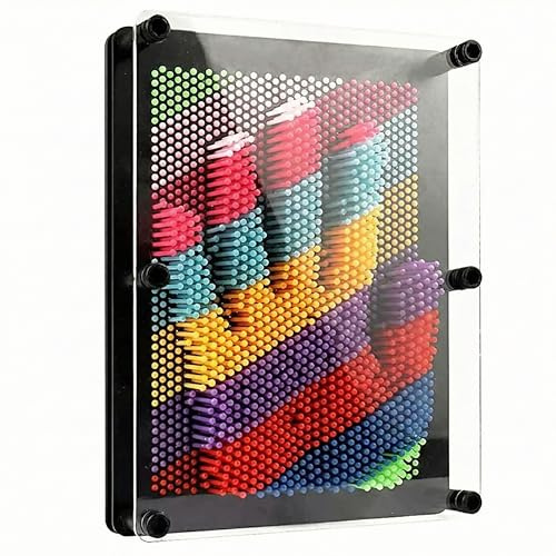 The Magic Toy Shop 3D Pin Art Toy - Rainbow Colour Impression Sculpture & Sensory Gadget - Retro Classic Hand Mould Game with Black Frame - Desk Toy Stocking Filler for Kids & Adults, 20 x 15cm