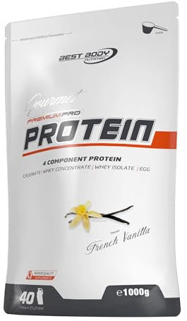 Best Body Nutrition Gourmet Premium Pro Protein French Vanilla 1000g, 4 Komponenten Eiweißpulver mit Caseinat, Whey, Isolat, Eiprotein – Mehrkomponenten Protein, cremiger Shake