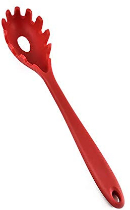 Bonlting 11inch Silicone Pasta Fork,Vermicelli Scoop Measure Server Claw for Kitchen,Noodles,Spoons Accessories - Red