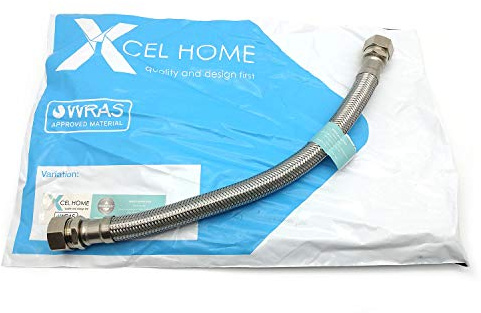Xcel Home 1x 15mm x 15mm (300mm) Flexible Pipe Connectors | WRAS Approved | Durable Long Lasting Stainless Steel Braided Compression Flexi for Kitchen Sink Bathroom Taps | Rust Lead & Corrosion Free