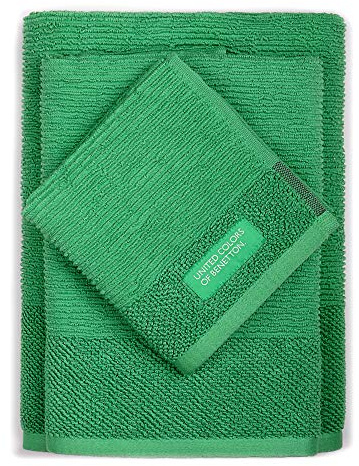 UNITED COLORS OF BENETTON. BE022 Set 3pcs Toallas de baño (30 x 50 + 50 x 90 + 70 x 140 cm) 450 gsm 100% algodón Verde Casa Benetton
