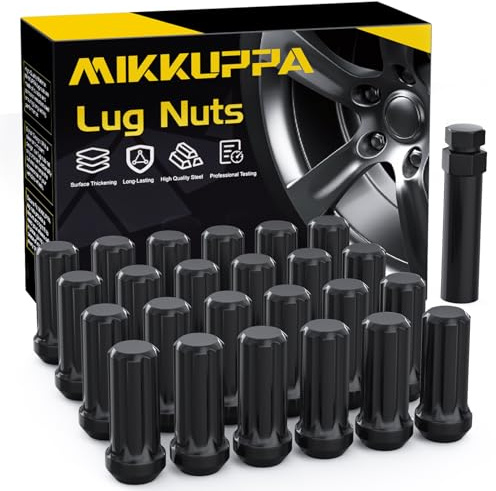 MIKKUPPA 24PCS M14x1.5 Lug Nuts - Replacement for Chevy Silverado 1500 Suburban Traverse, Ford F150, GMC Yukon Sierra 1500, Cadillac XT5 XT6 Aftermarket Wheels Black 2 Length 7 Spline Tire Nut