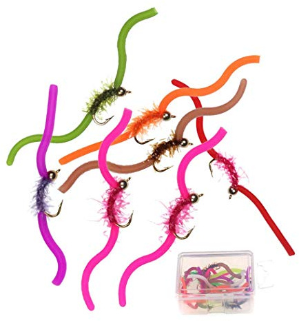OutdoorFishing Trout Fly Assortment - San Juan Worm Power Bead 1 Dozen Wet Nymph Fly Fishing Flies -20-50Pcs (20Pieces Lot)