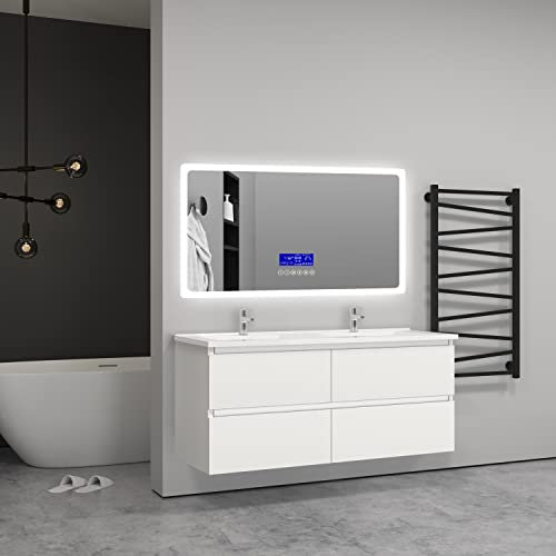 AICA sanitaire Meuble de Salle de Bain, Meuble de Rangement avec lavabo, Meuble sous Vasque Suspendu Blanc 120 x 46 x 52 cm (L x L x H)