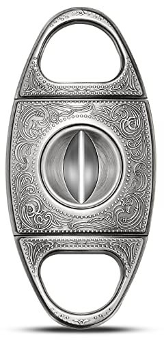 CIGARLOONG Cigarrskärare silver rostfritt stål brons graverad V-skuret blad cigarr giljotin