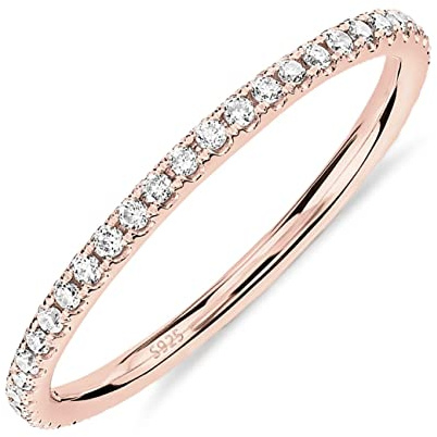 PAVOI 14K Gold Plated Solid 925 Sterling Silver CZ Simulated Diamond Stackable Ring Eternity Bands for Women