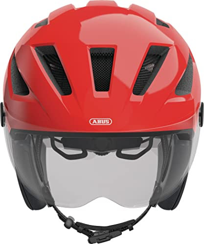 ABUS Stadthelm Pedelec 2.0 ACE - Fahrradhelm mit Rücklicht, Visier, Regenhaube, Ohrenschutz - für Damen und Herren - Rot, Größe L