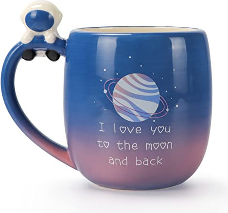 EYMPEU Kaffeetasse mit Astronauten-Griff und Planetenmuster, 3D-Keramik-Tasse Ideal als Urlaubs- oder Geburtstagsgeschenk für jemanden, den Sie lieben, 480ML