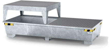 Auffangwanne pro-line aus Stahl für 2 IBC, verzinkt, Abfüllbock und Gitterrost