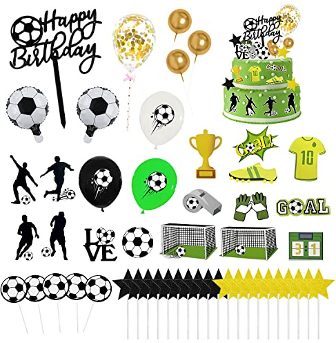 Lot de 51 décorations de gâteau de football - Décoration de fête d'anniversaire - Convient pour la scène de la Coupe du Monde et la Coupe du Monde