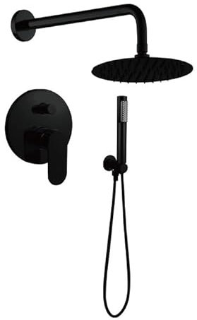 SOLVEX Sistema de Ducha Empotrado Negro, Conjunto Completo Con Mezclador, Ducha de Lluvia y Alcachofa 20x20 cm, Cuerpo de Latón, SP-90111-N