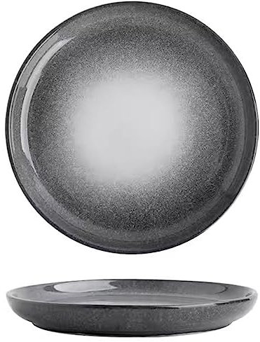 Gray Reactive Glaze Plate - 6/8/10/12-inch Ceramic Dinner Plate - Flat Snack Plate with Shallow Rim - Microwave and Dishwasher Safe Dishes (Size : 12)