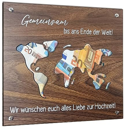 Hochzeitsgeschenke für Brautpaar, Weltkarte Holz Geldgeschenk zur Hochzeit Verpacken, Hochzeitskarte Geldgeschenk Personalisierte Hochzeitsgeschenke Ideen Geld