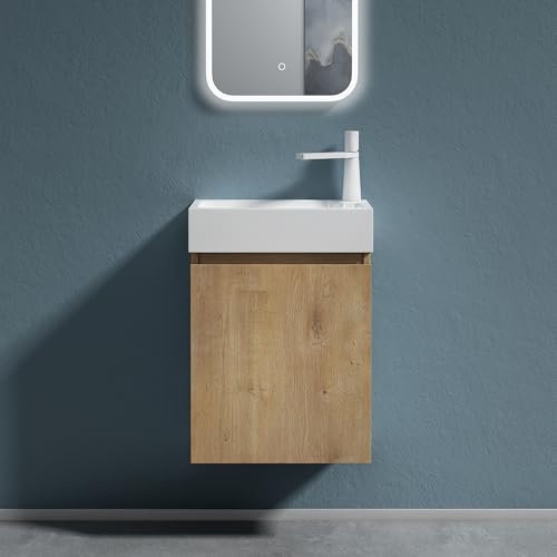 doporro Badmöbel Set Waschtisch mit Unterschrank Waschbecken-Unterschrank für Gäste-WC 46cm in Kerneiche Design Waschplatz Wandmontage Pisa 02