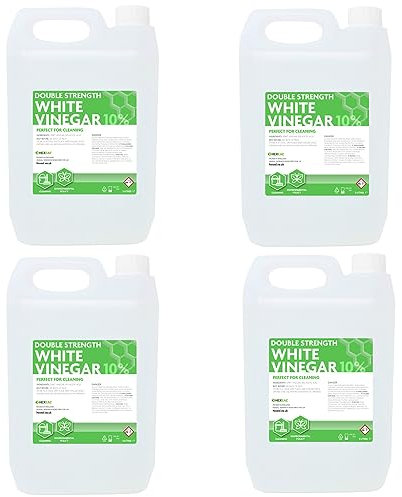Hexeal Double Strength White Vinegar 20L – 4 x 5L Bottles of Strong 10% Cleaning Vinegar for Sanitising & Cleaning – Suitable for Use in the Garden – Deodorises & Removes Grime