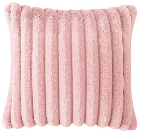 Fundas Cojines, 45 x 45 cm Fundas de Almohada Decorativas Felpa Funda de cojín Suave a Rayas, Fundas de Cojín de Pelo Sintético Esponjoso para Sofá Dormitorio Hogar Coche Fundas de Cojines (rosa)