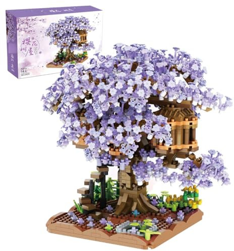 Auspcers Mini Sakura Arbre Maison Construire Bloc, 1200+PCS Ensembles Construction Bonsaï Cerisier, Ensemble de Construction Cabane dans Les Arbres, Cadeau pour Les Enfants Et Adultes