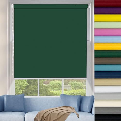 Verdunklungsrollo ohne Bohren Klemmfix 60 x 100 cm Sichtschutz und Sonnenschutz Thermorollo Seitenzugrollo inkl. Montagematerial für Fenster und Türen, Dunkelgrün