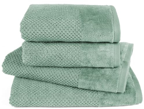 Pure Label Handtuch Set 4tlg 2xDusch 2xHand Salbeigrün | 100% Baumwolle, weich & saugstark - Waschbar bis 60∘C, trocknergeeignet