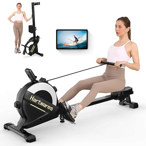 Hartwares - Vogatore magnetico con vogatore ad alta resistenza, 35 kg, 16 livelli di resistenza silenziosa, vogatore per macchina da remare domestica, compatibile con applicazioni, monitor LCD