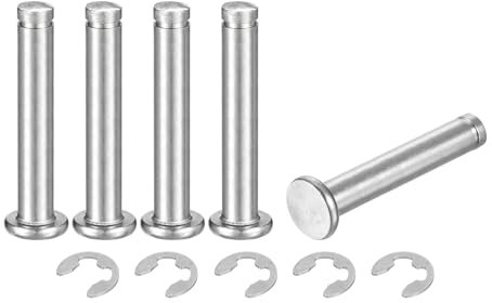 QUARKZMAN 5Set M6x35mm Perno Posizionamento Cilindrico Elastico Albero Acciaio Inossidabile 304, Perno Posizione Cilindro Cerniera Scanalato Testa Piatta con Ring Fissaggio Clip E, Argento