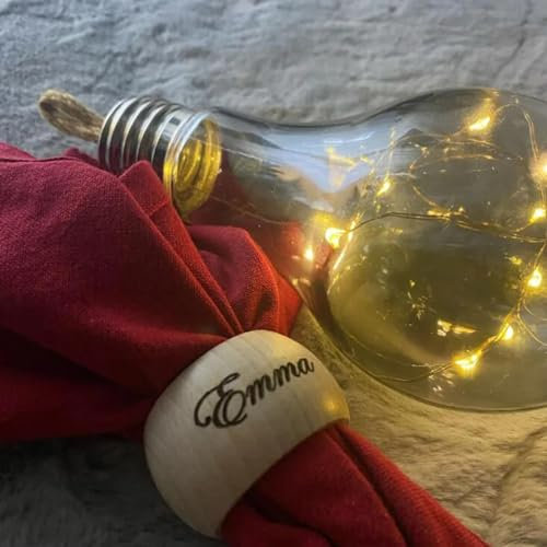 ZXH Personalisierter Serviettenring aus Holz, personalisierbar, für Hochzeit, Weihnachten, Party, Abendessen, Tischdekoration (8 Stück)
