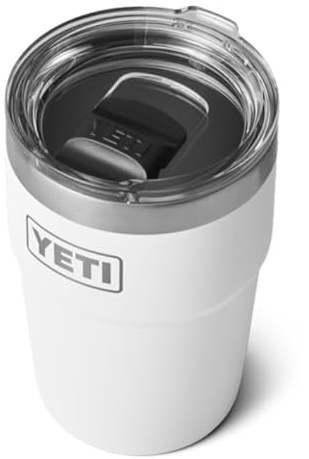 YETI Rambler 16 oz (473 ml) Stackable Cup with Removable Magslider Lid, Stainless Steel Vacuum Insulated Coffee Cup, White