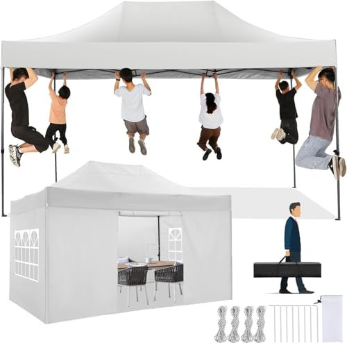 COBIZI Pavillon 3x4,5 Faltpavillon Wasserdicht Stabil Winterfest mit 4 seitenwänden, Partyzelt Das Spitzdach Gartenpavillon Outdoor Faltbar UV-Schutz, Weiß
