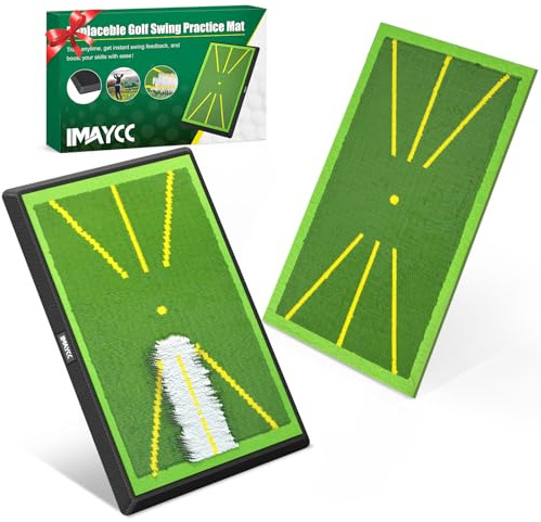 IMAYCC Golf Mat 2Pics Replaceable Hitting Practice Mat with Antislip Rubber Base for Analysing Swing Path Training Indoor Outdoor,Nice Gift for Golf Beginners,Adult and Children