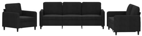 HETFTJN Chaiselongue Sofa Schlafsofa Camping Couch Camping Sessel - 3-TLG. Sofagarnitur Schwarz Samt für Sitzzimmer Büro Jugendzimmer Hotelzimmer