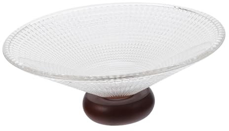 Cabilock Plato De Frutas De Vidrio Plato Para Servir Comida Tazón De Vidrio Para Ensaladas Delicadas Con Base De Madera Para Recibir Invitados