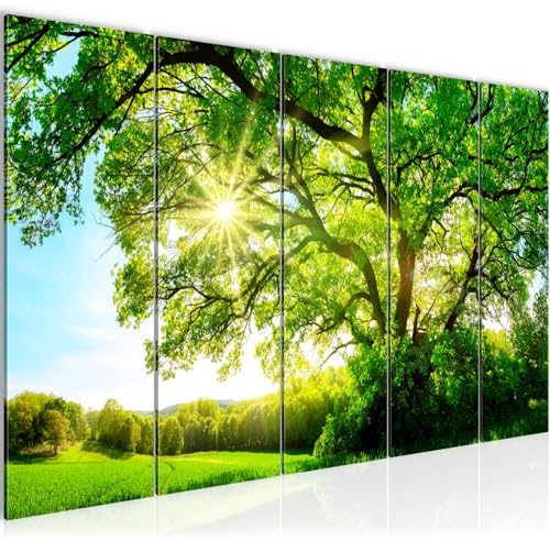 Runa Art Wandbild Wald 200 x 80 cm Modern Bild auf Vlies Leinwand Sommer Natur Wohnzimmer Schlafzimmer Grün 049955a