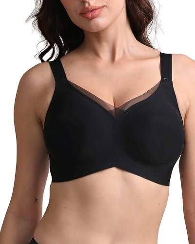 Renzalio Reggiseno con seni grandi, forte tenuta senza ferretto, coppe morbide imbottite, senza cuciture, di grandi dimensioni, per seni appesi, Creamy Push Up T Shirt Reggiseno con ampia fascia sotto