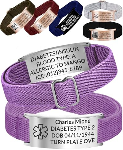 SIMIEEK Personalized Medical Alert Bracelet for Women Men, Customized Elastic Strap Stainless bracelet Custom Awareness ID Bracelets Engraved for Autism, Allergy Diabetic, Epilepsy