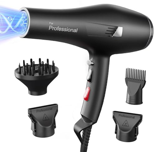 Dekuri Secador Pelo Profesional, Secadores Iónico Cabello Sin Encrespamiento, Hair Dryer con Difusor y Boquillas, 3 Temperaturas y 2 Velocidades para Mujeres y Hombres, Secado Rápido Salón