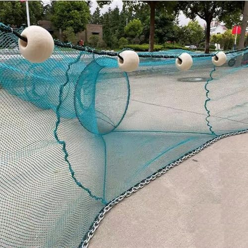 Lawaia Fischreuse Fischfalle Fischnetz Krabbenfalle Fischfalle Faltbare Wurfnetz Tragbare Falle Gussnetz mit Schwimmer und Kette für Garnelen, Hummer, Krabbe (4m x 1m x 3m)